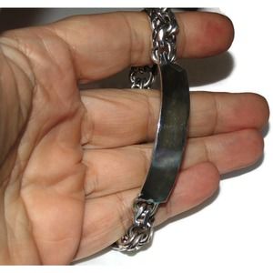 Mexico Vintage Estate Biker Signet 8" Sterling Silver Bracelet Hammered Chain